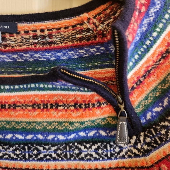 Colorful Tommy Hilfiger classic fair Isle sweater zip neck sz Medium Unisex - Picture 3 of 9